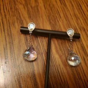SWAROVSKI Lt Blue Sparkly Crystal & white bezel set at stud tear drop EARRINGS!